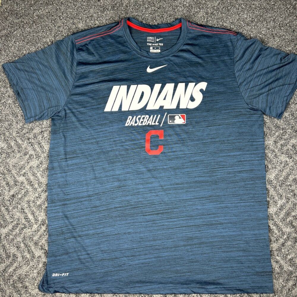 Cleveland Indians T Shirt Men’s XL Nike Dri Fit Performance Stretch Blue